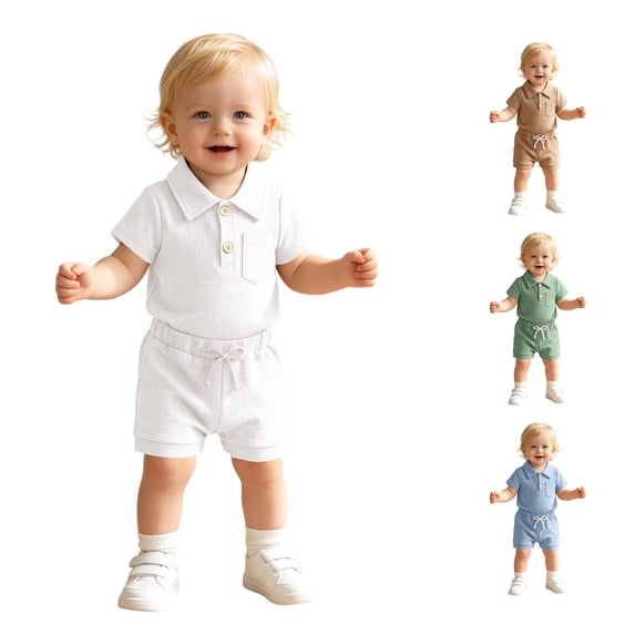 WERYOUNG Boys Summer Outfits Short Sleeve Ribbed Romper Bodysuit With Shorts Two Piece Gentleman Sets Leisure Lounging Trendy Clothes Sets 12-18 Months