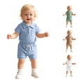 thumbnail image 1 of WERYOUNG Boys Summer Outfits Short Sleeve Ribbed Romper Bodysuit With Shorts Two Piece Gentleman Sets Weekend Activities Comfortable Clothing Sets 6-12 Months, 1 of 5