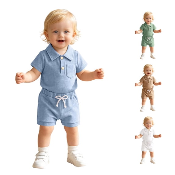 WERYOUNG Boys Summer Outfits Short Sleeve Ribbed Romper Bodysuit With Shorts Two Piece Gentleman Sets Weekend Activities Comfortable Clothing Sets 6-12 Months