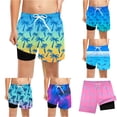 thumbnail image 1 of WERYOUNG Boys Swim Trunks With Compression Liner Tropical Print Lightweight Swimming Shorts Toddler Board Shorts For Water Play Trendy Swimwear Bottoms 5-6 Years, 1 of 5