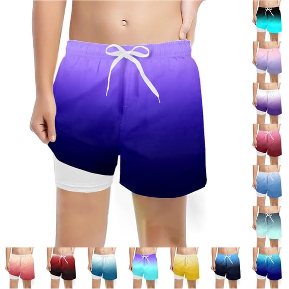 WERYOUNG Boys Swim Trunks With Compression Liner Fashion Casual Swim Trunks Stretch Gradient Swimming Shorts Comfortable Bottoms 7 Years