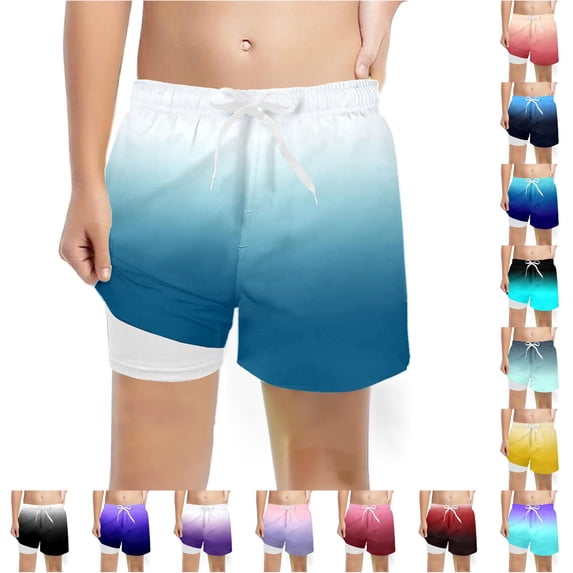 WERYOUNG Boys Swim Trunks With Compression Liner Fashion Casual Swim Trunks Stretch Gradient Swimming Shorts Versatile Bottoms 5-6 Years