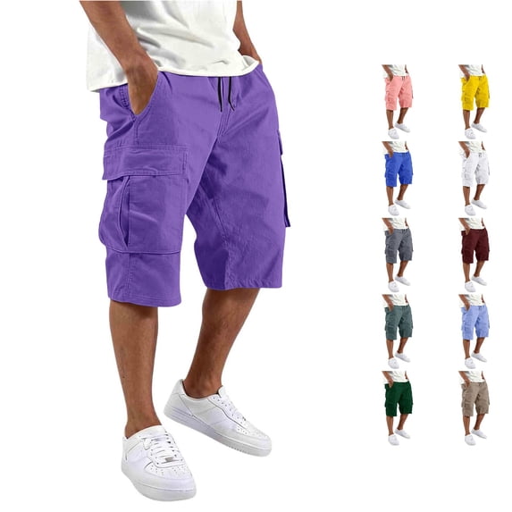 WERYOUNG Cargo Shorts For Men Solid Color Elastic Waist Casual Summer Athletic Shorts With Pockets For Outdoor Sports Soft Bottom L