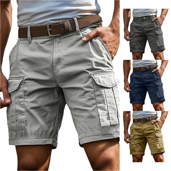 WERYOUNG Cargo Shorts For Men Solid Color Elastic Waist Casual Summer Athletic Shorts With Pockets For Outdoor Sports Stylish Bottom S