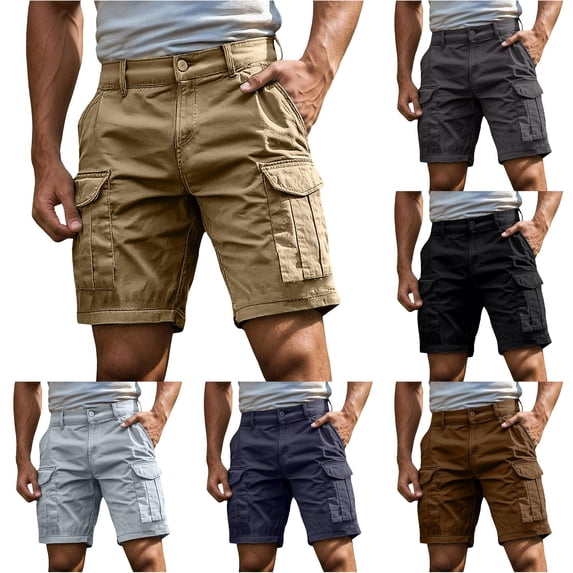 WERYOUNG Cargo Shorts For Men Solid Color Elastic Waist Casual Summer Athletic Shorts With Pockets For Outdoor Sports Trendy Bottom XL