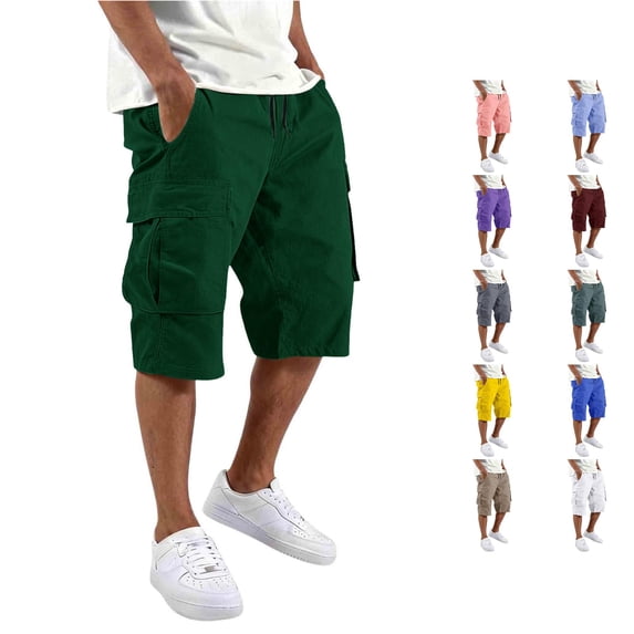 WERYOUNG Cargo Shorts For Men Solid Color Elastic Waist Casual Summer Athletic Shorts With Pockets For Outdoor Sports Versatile Bottoms XXXXL
