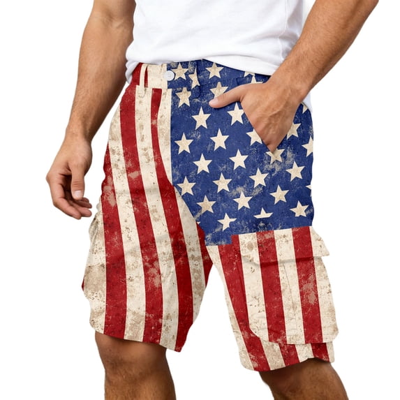 WERYOUNG Casual Cargo Shorts For Man Patriotic Stars And Stripes Shorts USA Independence Day Celebration Shorts Outdoor Adventure Versatile Bottom L