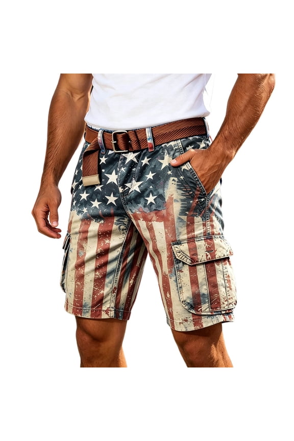 Casual Denim Work Shorts For Man Patriotic American Flag Shorts USA Independence Day Festival Cargo Shorts Outdoor Adventure Versatile Bottoms M
