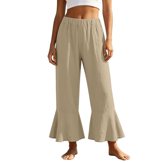 WERYOUNG Casual Flare Cropped Pants For Women Solid Color Relaxed Fit Wide Leg Trousers Holiday Vacation Versatile Bottoms