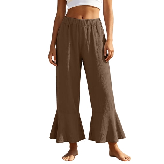 WERYOUNG Casual Flare Cropped Pants For Women Solid Color Relaxed Fit Wide Leg Trousers Home Lounging Comfortable Slacks