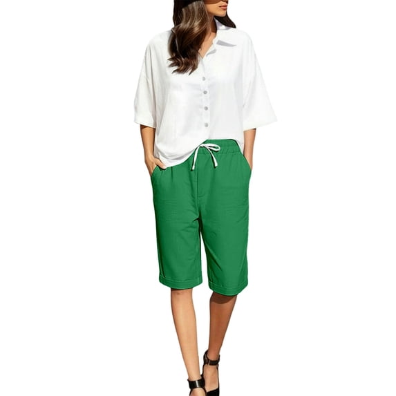 WERYOUNG Casual Knee Length Pants For Women Elastic Waist Summer Everyday Wear Trousers Club Party Stylish Bottoms