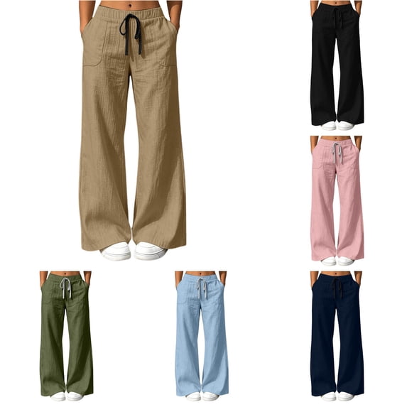 WERYOUNG Casual Loose Wide Leg Pants For Women Lightweight Long Trousers With Pockets Everyday Comfort Palazzo Pants For Women Breathable Bottom L