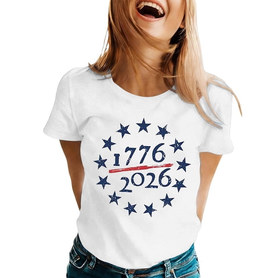 WERYOUNG Casual Short Sleeve Round Neck T Shirts For Women Patriotic Graphic Tees Independence Day 250th Anniversary T-Shirts Club Party Cozy Tops