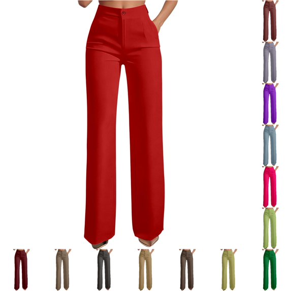 WERYOUNG Casual Straight Leg Pants For Women High Waist Dress Pants With Flowy Drapery Elastic Waistband For Everyday Wear Stylish Bottoms XXXL