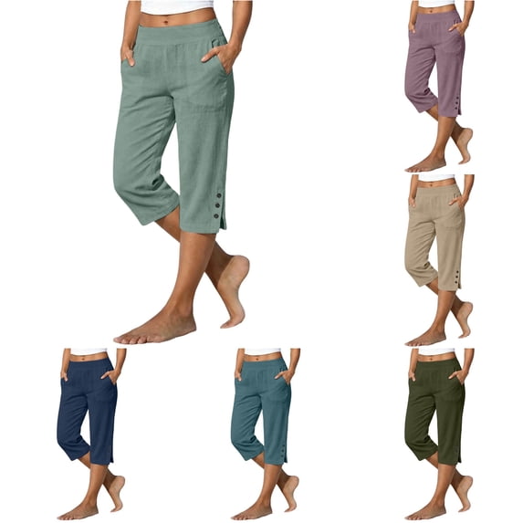 WERYOUNG Casual Summer Straight Leg Capri Pants For Women With Pockets Loose Beach Trousers Daily Wear Comfortable Bottom XL