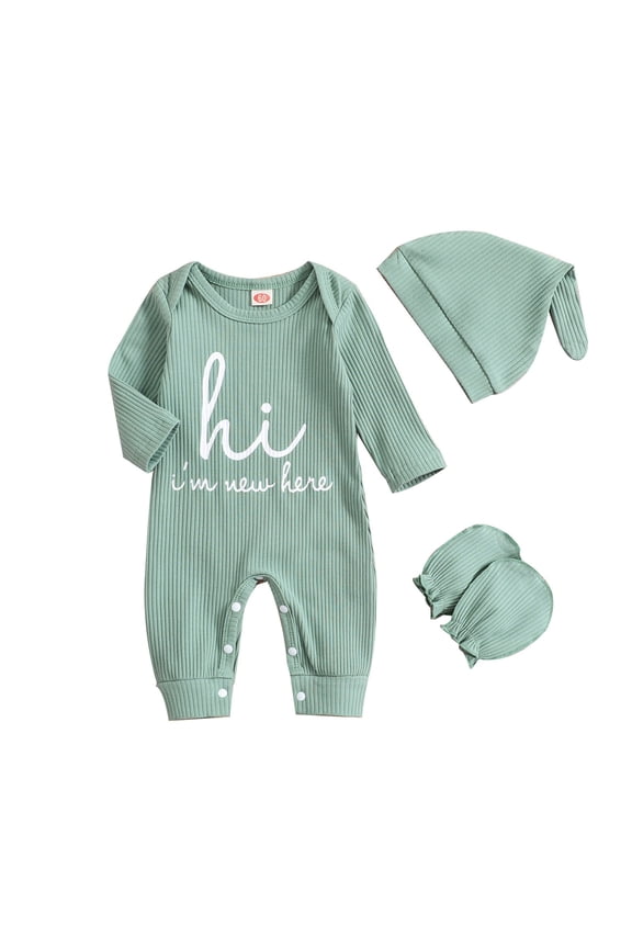 Child Baby Fashion Print Solid Color Crawling Suit Three Piece Set Stylish