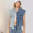thumbnail image 1 of WERYOUNG Women Beading Pearls Denim Vest Button Sleeveless Cropped Jean Jacket, S, 1 of 7