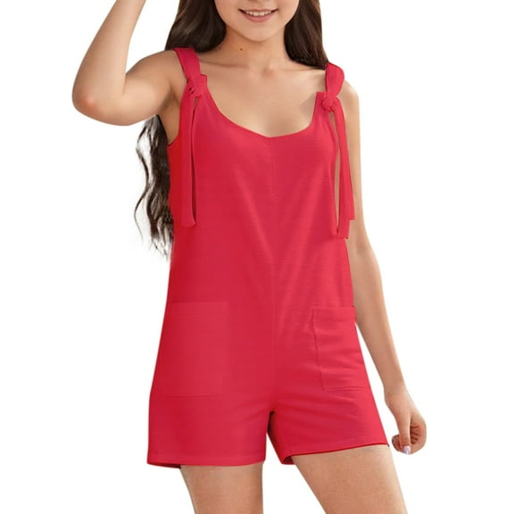 WERYOUNG Child Girls Solid Colored Romper Overalls Stylish