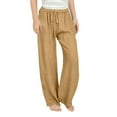 thumbnail image 1 of WERYOUNG Child Teen Girls Casual Linen Pants Lightweight Summer Loose Fit Elastic Waist Plus Size Solid Color Long Trousers Stylish, 1 of 6