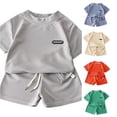 thumbnail image 1 of WERYOUNG Children's Summer Outfits For Boys Short Sleeve Waffle Knit T Shirts And Shorts Casual Suit Loose Fit Two Piece Sets Holiday Vacation Comfortable Clothing Sets 7-8 Years, 1 of 3