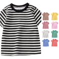 thumbnail image 1 of WERYOUNG Children's Summer T Shirts Short Sleeved Crewneck Striped T-Shirt Solid Color Cotton Boys Girls Baby Base Tees Stylish Top 18-24 Months, 1 of 6