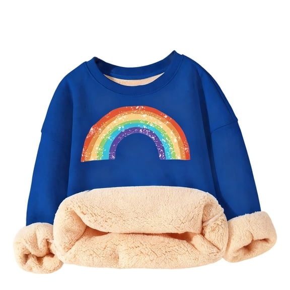 WERYOUNG Children's Sweatshirts Casual Rainbow Patterned Warm Pullover Long Sleeve Crewneck Sweatshirt Winter Fashion Pullover Tops 7-8 Years