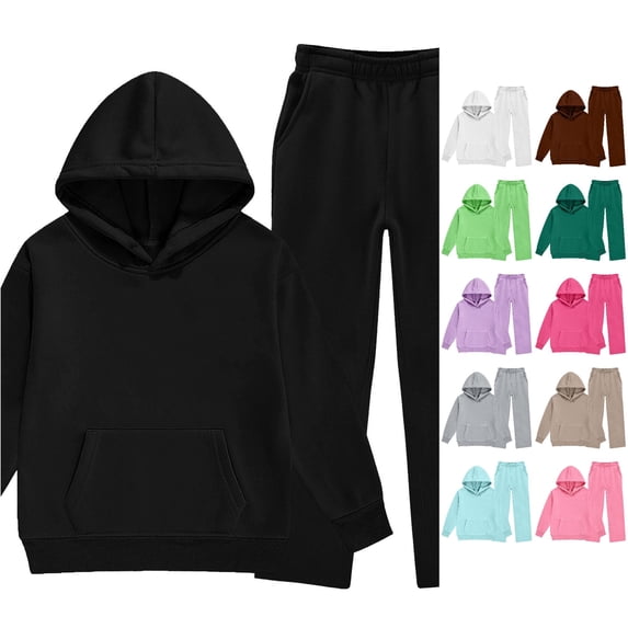 WERYOUNG Cozy Outfits For Girls Warm Winter Long Sleeve Solid Color Hoodies With Wide Leg Pants For Tween Girls 2 Piece Thermal Sets Comfortable Clothes Sets 4-5 Years