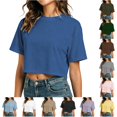 thumbnail image 1 of WERYOUNG Cropped T Shirts For Women Summer Short Sleeve Casual Loose Round Neck Streetwear Basic Tees Comfortable Top L, 1 of 7