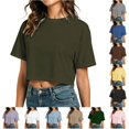 thumbnail image 1 of WERYOUNG Cropped T Shirts For Women Summer Short Sleeve Casual Loose Round Neck Streetwear Basic Tees Soft Tops XL, 1 of 6