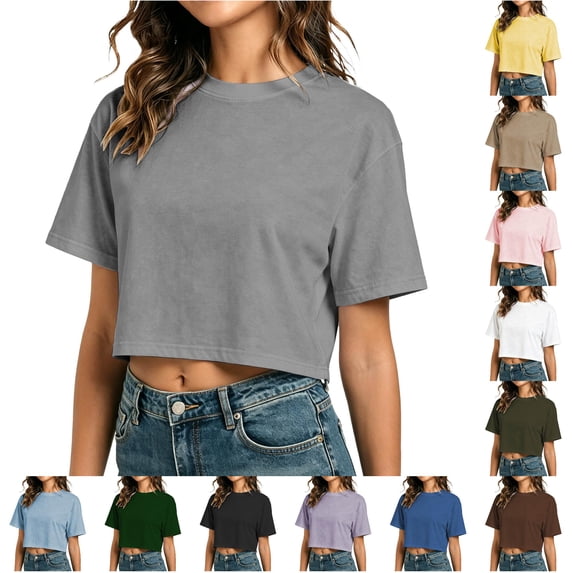 WERYOUNG Cropped T Shirts For Women Summer Short Sleeve Casual Loose Round Neck Streetwear Basic Tees Stylish Tops M