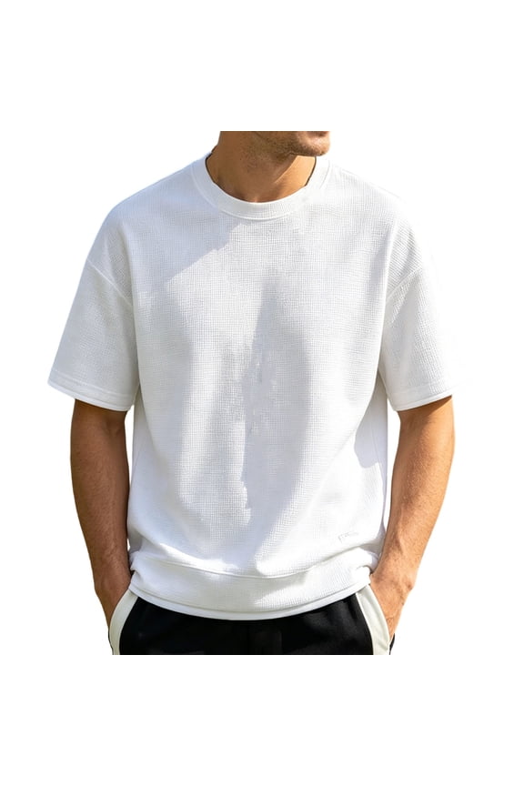 Everyday Waffle Knit T Shirt For Man Layered Soft Casual Short Sleeve Tee Holiday Vacation Stylish Tops