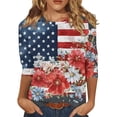 thumbnail image 1 of WERYOUNG Fashion Crew Neck Fourth Of July Celebration T Shirts For Women Three Quarter Sleeve Patriotic Graphic Tee Holiday Party Comfortable Top, 1 of 4