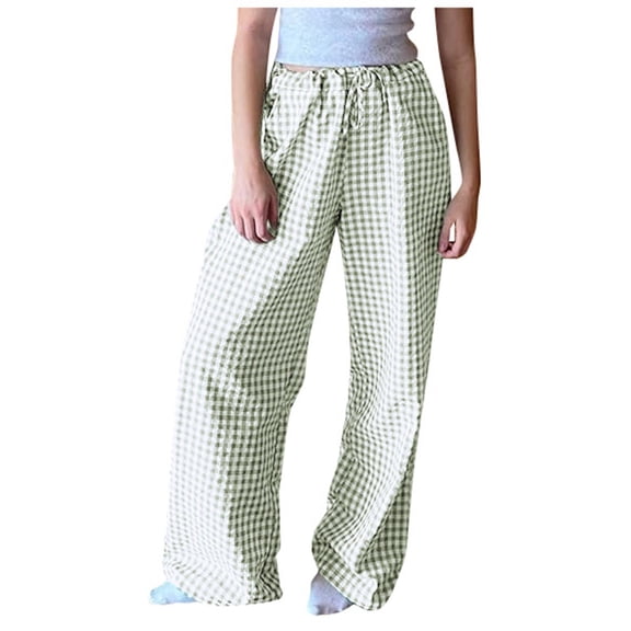 WERYOUNG Fashion Womens Pants Women's Casual Plaid Print Elastic Waist Drawstring Pants Loose Fit Comfy Trousers Home Pants Slacks
