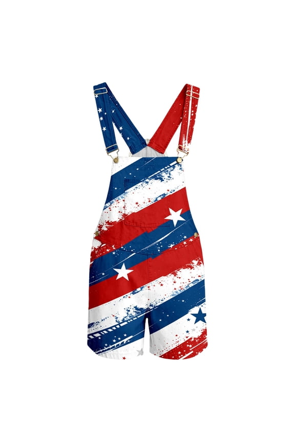 Fourth Of July USA Festival Overalls For Man Patriotic Graphic Denim Jumpsuit Casual Red White Blue Suspender Shorts Trendy One-Pieces L