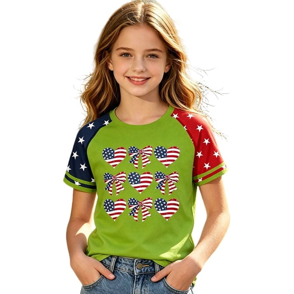 WERYOUNG Girl's Patriotic Graphic T Shirts Short Sleeves 250th Anniversary Tee Party Night Stylish Tops