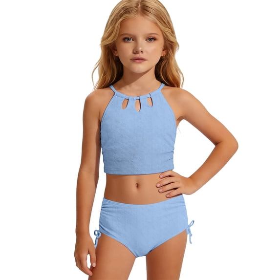 WERYOUNG Girl's Swimsuit Sets Sleeveless Scoop Neck Floral Print Backless Tops And Bottom Tankini Swimsuits Kids 2 Piece Swimwear Beach Sports Soft Breathable Children Beachwear