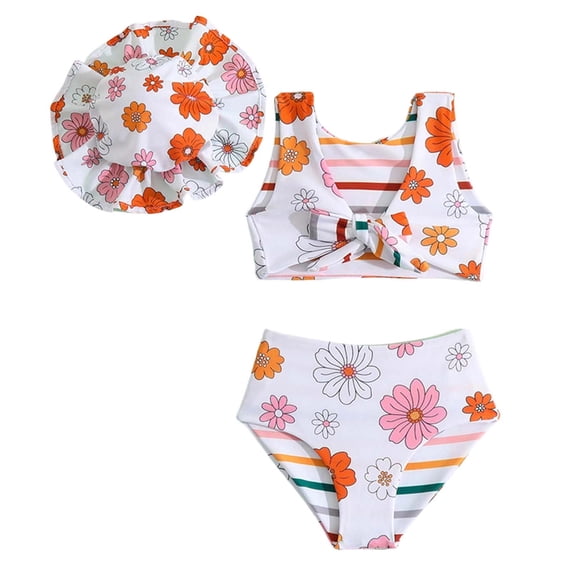 WERYOUNG Girl's Swimsuit Sets Sleeveless Scoop Neck Floral Top And Bottom With Sun Hat Tankini Swimsuits Kids 3 Piece Swimwear Beach Pool Party Soft Breathable Toddler Beachwear