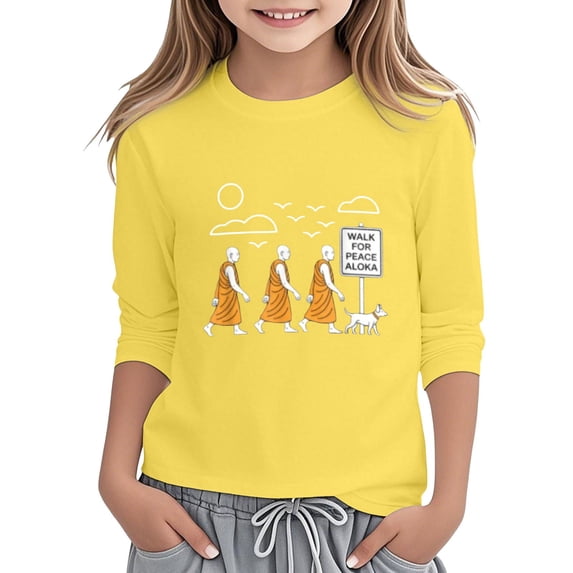 WERYOUNG Girl's T-Shirts 3/4 Sleeve Crewneck Cartoon Print Kids Graphic T Shirts Daily Wear Comfort Fit Tee Shirts Home Lounging Versatile Cozy Children Tops