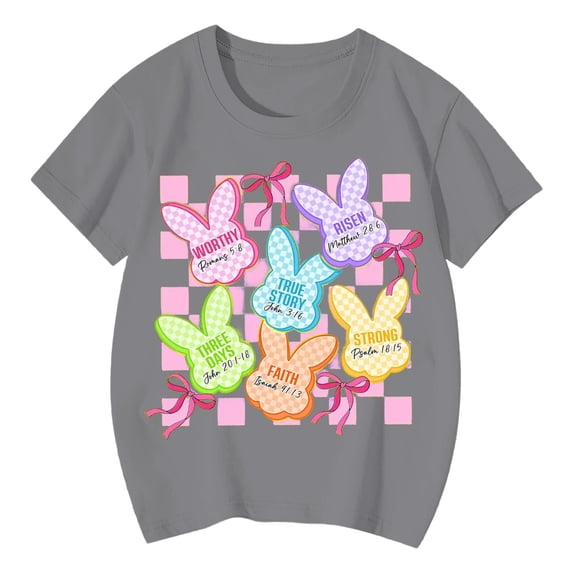 WERYOUNG Girl's T-Shirts Easter Short Sleeve Crewneck Cartoon Bunny Print Kids Casual T Shirts Everyday Wear Loose Fit Tee Shirts Outdoor Activities Versatile Cozy Children Tops