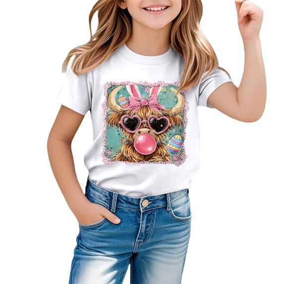 WERYOUNG Girl's T-Shirts Easter Short Sleeve Crewneck Cartoon Print Kids Casual T Shirts Everyday Wear Comfort Fit Tee Shirts Outdoor Activities Versatile Cozy Toddler Tops