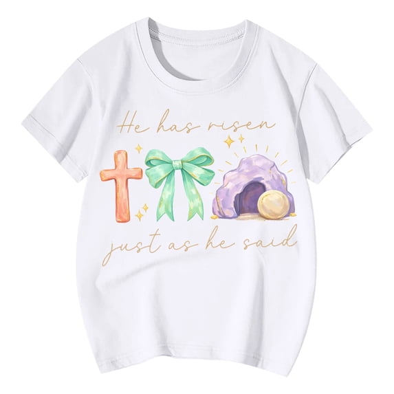 WERYOUNG Girl's T-Shirts Easter Short Sleeve Crewneck Cute Bunny Egg Print Kids Casual T Shirts Leisure Wear Relaxed Fit Tee Shirts Outdoor Activities Stylish Versatile Children Top