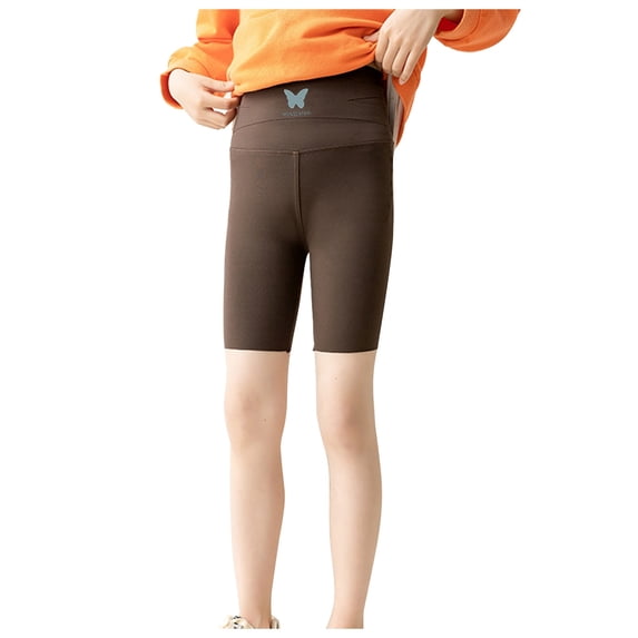 WERYOUNG Girls Athletic Shorts Summer Solid Color Letter Printed Tight Waist Slim Breathable Yoga Knee-Length Shorts Toddler Soft Beach Bottom,Coffee,3-4 Years