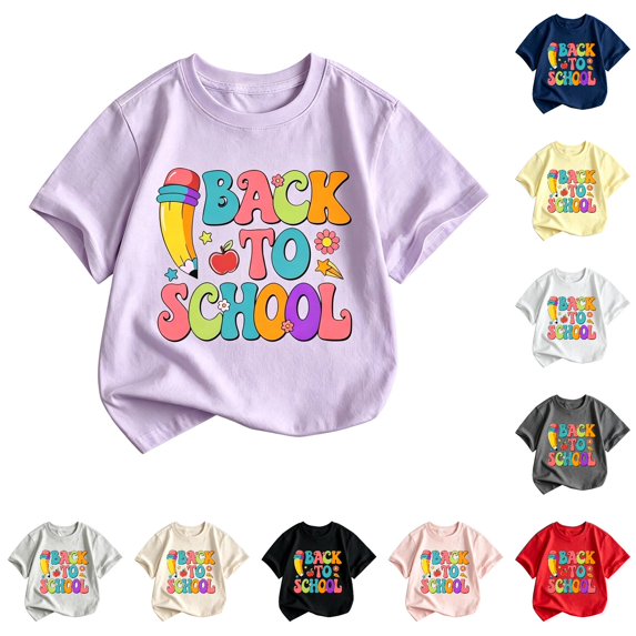 WERYOUNG Girls Back To School T Shirt Short Sleeve Crewneck Letter Prints T-Shirts Kids Lightweight Knit Tees First Day Of School Shirt Comfortable Top 6-7 Years