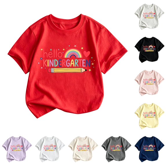 WERYOUNG Girls Back To School T Shirt Short Sleeve Round Neck Cartoon Print T-Shirts Kids Lightweight Knit Tees First Day Of School Shirt Versatile Tops 8-9 Years