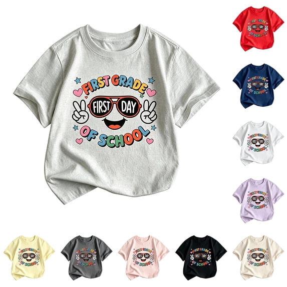 WERYOUNG Girls Back To School T Shirt Short Sleeve Round Neck Cartoon Prints T-Shirts Kids Lightweight Knit Tees First Day Of School Shirt Comfortable Top 2-3 Years
