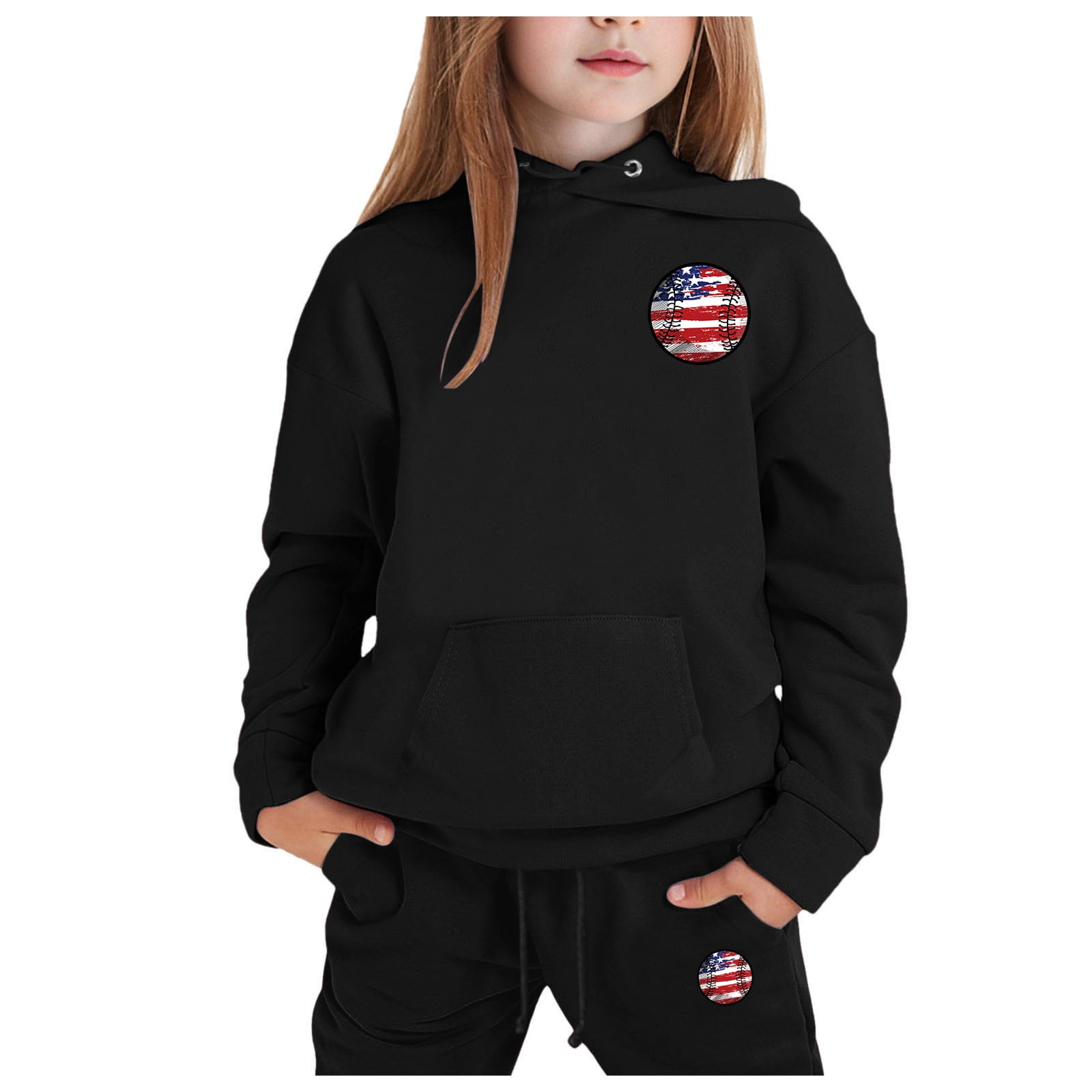 WERYOUNG Girls Baseball Sweatshirt Tops Pants Outfits Sets Child 2PCS Set Kids Solid Color Long Sleeved Hoodie And Sweatpants Outwear, 10-11 Years