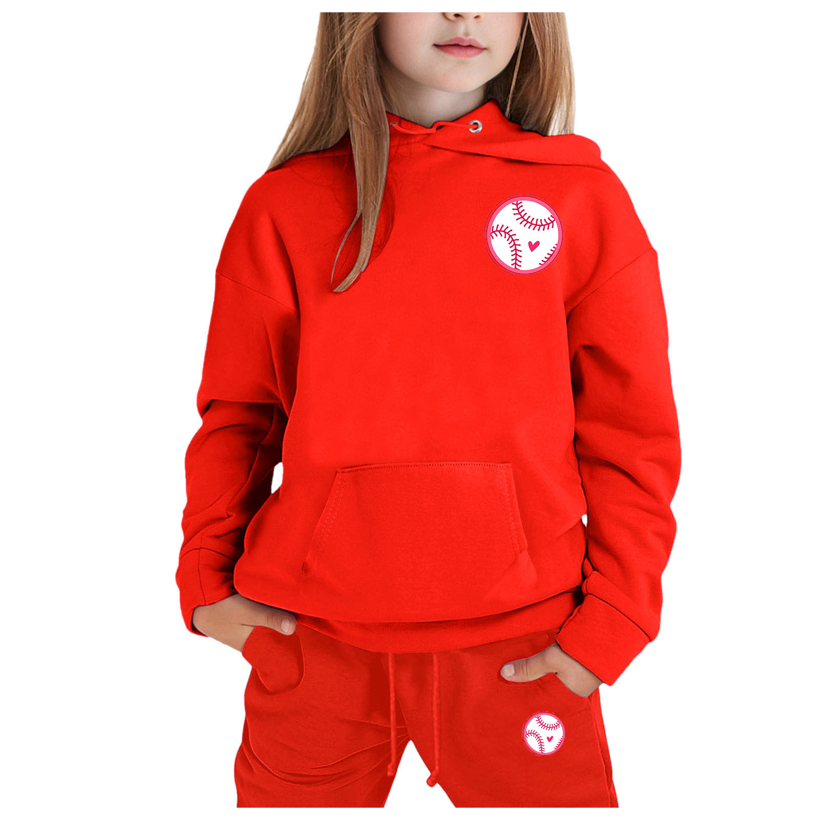 WERYOUNG Girls Baseball Sweatshirt Tops Pants Outfits Sets Child 2PCS Set Kids Solid Color Long Sleeved Hoodie And Sweatpants Outwear, 10-11 Years