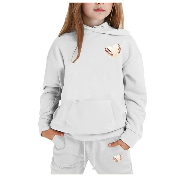 WERYOUNG Girls Baseball Sweatshirt Tops Pants Outfits Sets Child 2PCS Set Kids Solid Color Long Sleeved Hoodie And Sweatpants Outwear, 6-7 Years