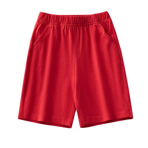 WERYOUNG Girls Boys Athletic Shorts Spring Summer Casual Solid Color Elastic Waist Basketball Knee-Length Shorts Girls Breathable Sweat Bottom,Red,5-6 Years