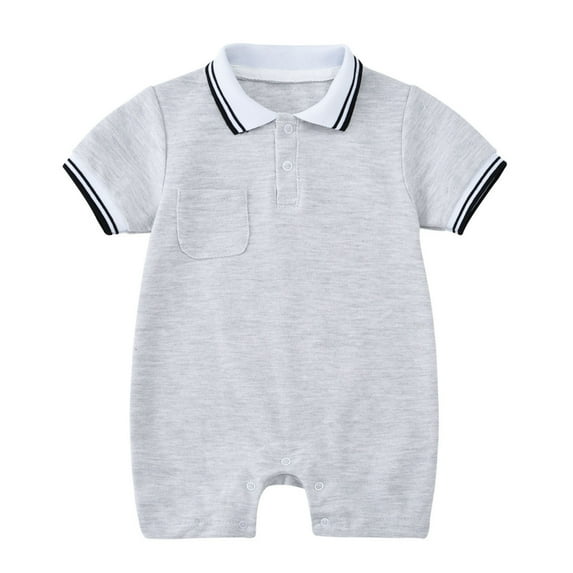 WERYOUNG Girls Boys Bodysuits Lovely Turndown Collar Short Sleeve Solid Color Pullover Rompers Cute Onesieï¼Greyï¼18-24 Months